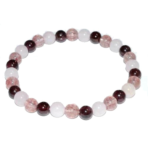 Heart Chakra Crystal Bracelet - Rose Quartz, Garnet & Strawberry Quartz | Genuine Gemstone Stretch Jewelry (6mm, 8mm)