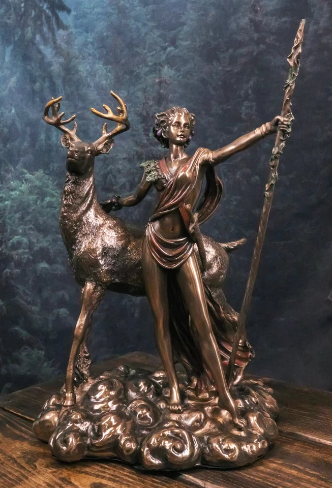 Diana With Stag Statue | Greek Roman Goddess of the Hunt Moon Nature
