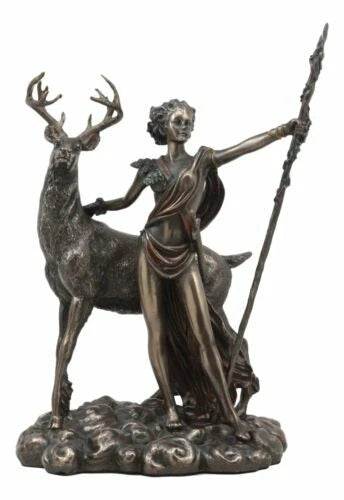 Diana With Stag Statue | Greek Roman Goddess of the Hunt Moon Nature