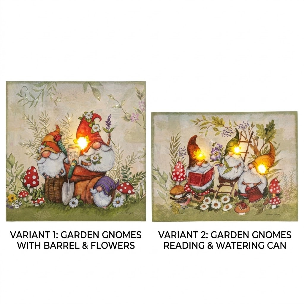 LED Light Up Garden Gnomes Wall Decor Canvas