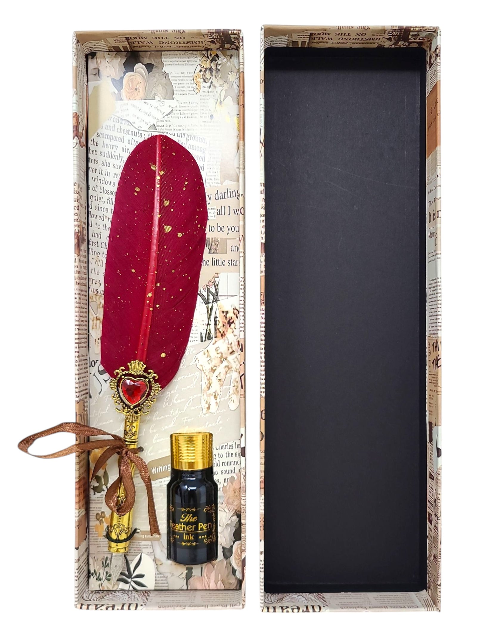 Feather quill pen dip sets with ink, metal nibs, and vintage writing accessories in three styles for calligraphy and journaling