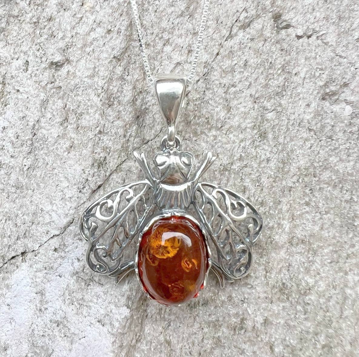 Baltic Amber Bee Sterling Silver Pendant