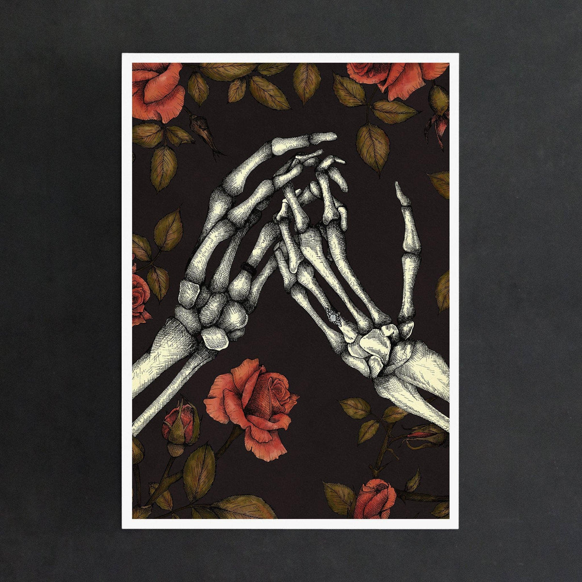 Skeleton Hands and Roses - Giclée Art Print