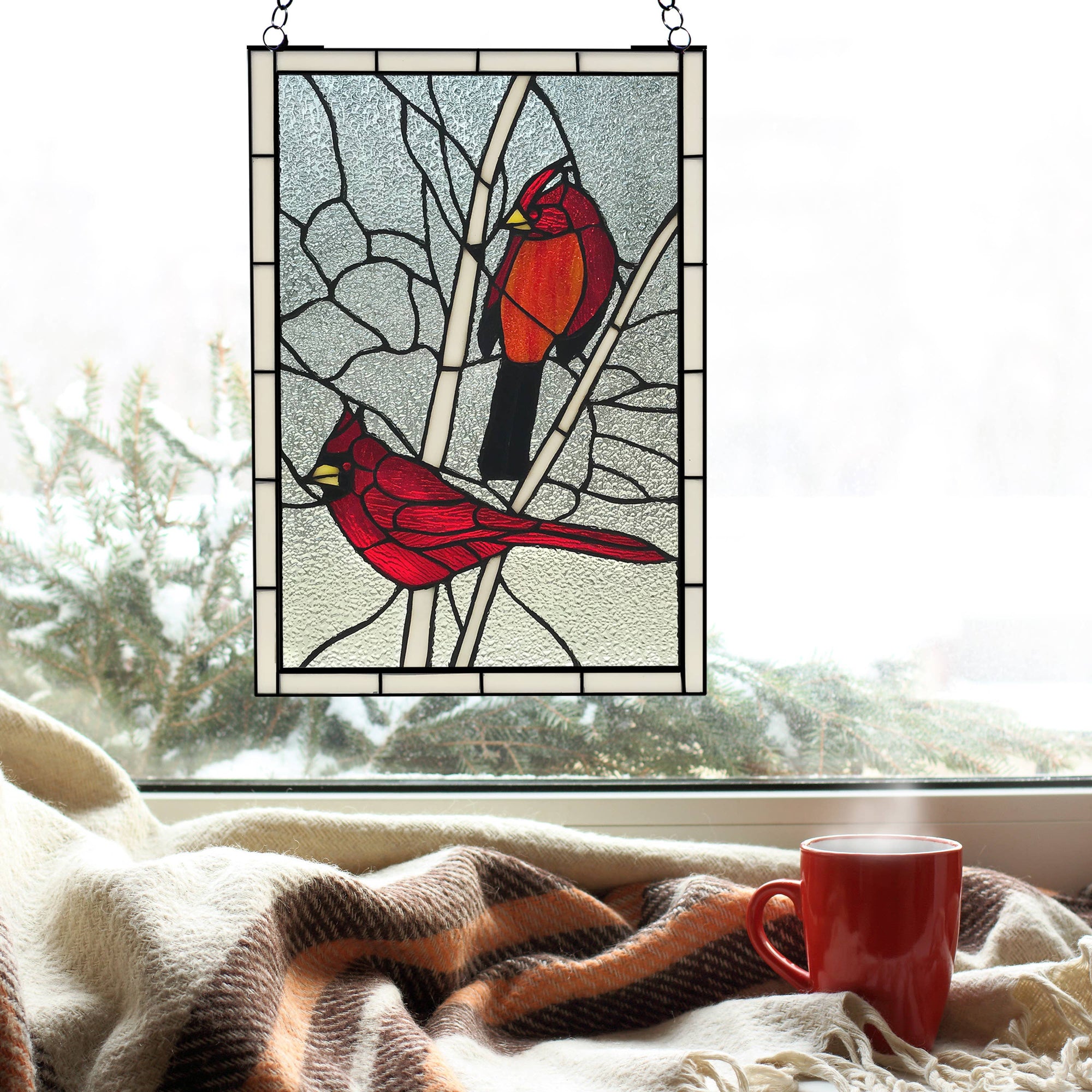 18.5"H Annabelle Red Cardinal Stained Glass Window Panel
