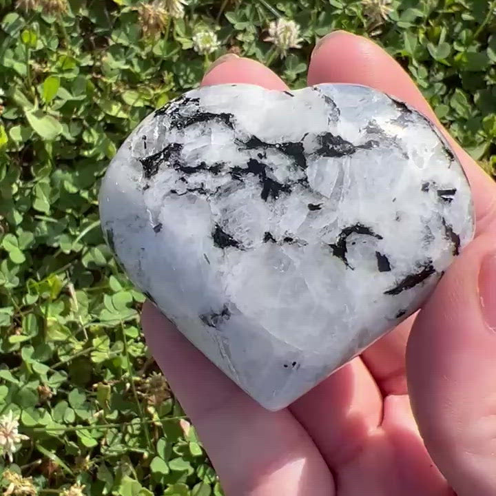 Rainbow Moonstone Polished Gemstone Heart 35-45mm