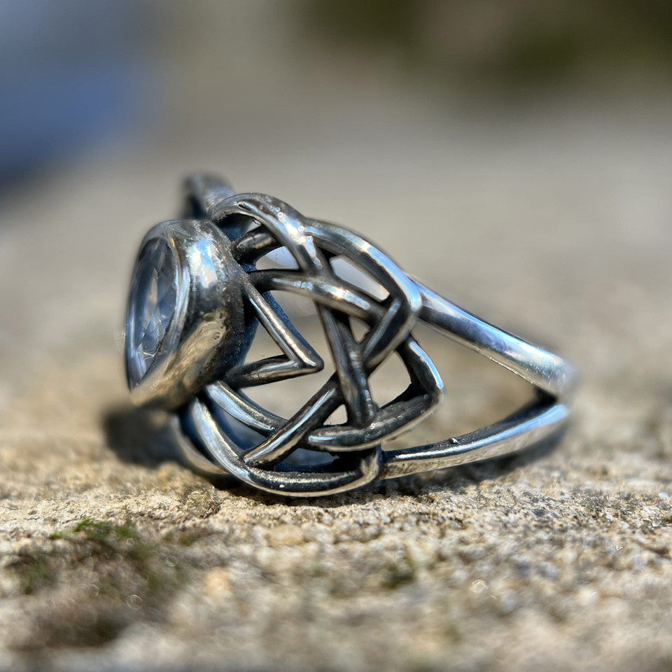 Rainbow Moonstone Celtic Ring In Sterling Silver