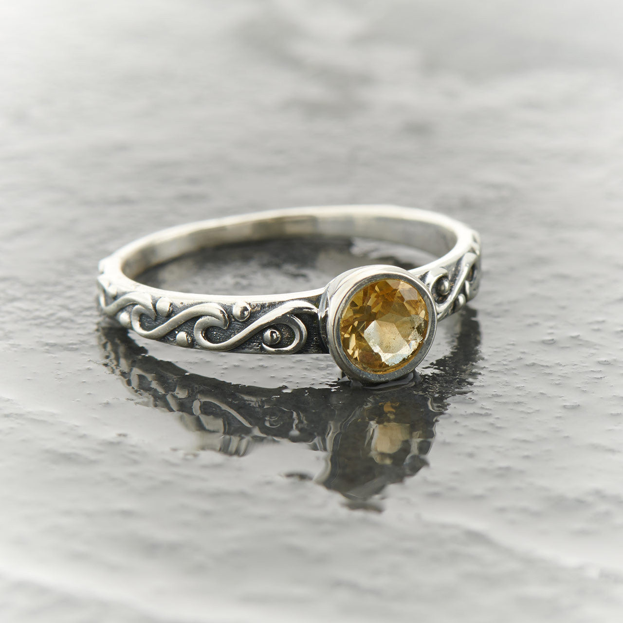 Citrine Stackable Celtic Sterling Silver Ring - Assorted Sizes