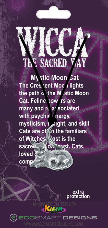 Wicca Mystic Moon Cat Pewter Charm Amulet