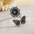 Sterling Silver Dahlia and Butterfly Adjustable Ring
