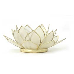 Gemstone Capiz Lotus Tealight Candle Holder - Pearl