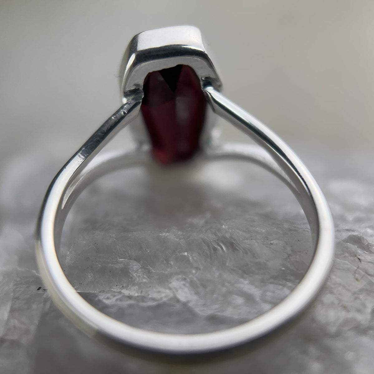 Garnet Coffin Ring Sterling Silver
