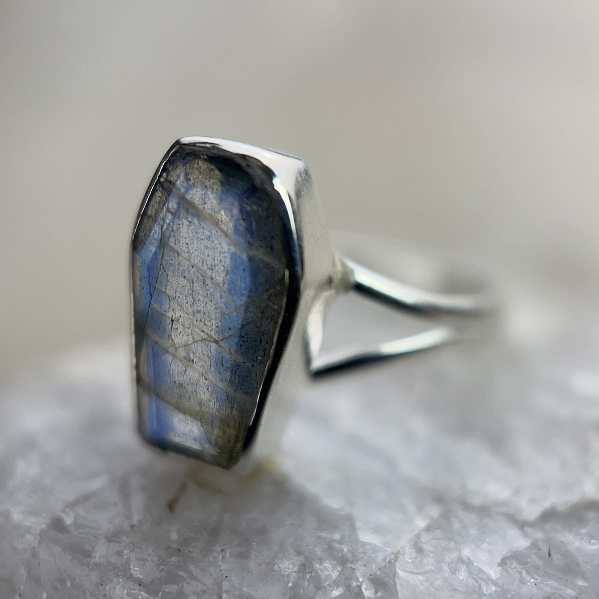 Labradorite Coffin Ring Sterling Silver