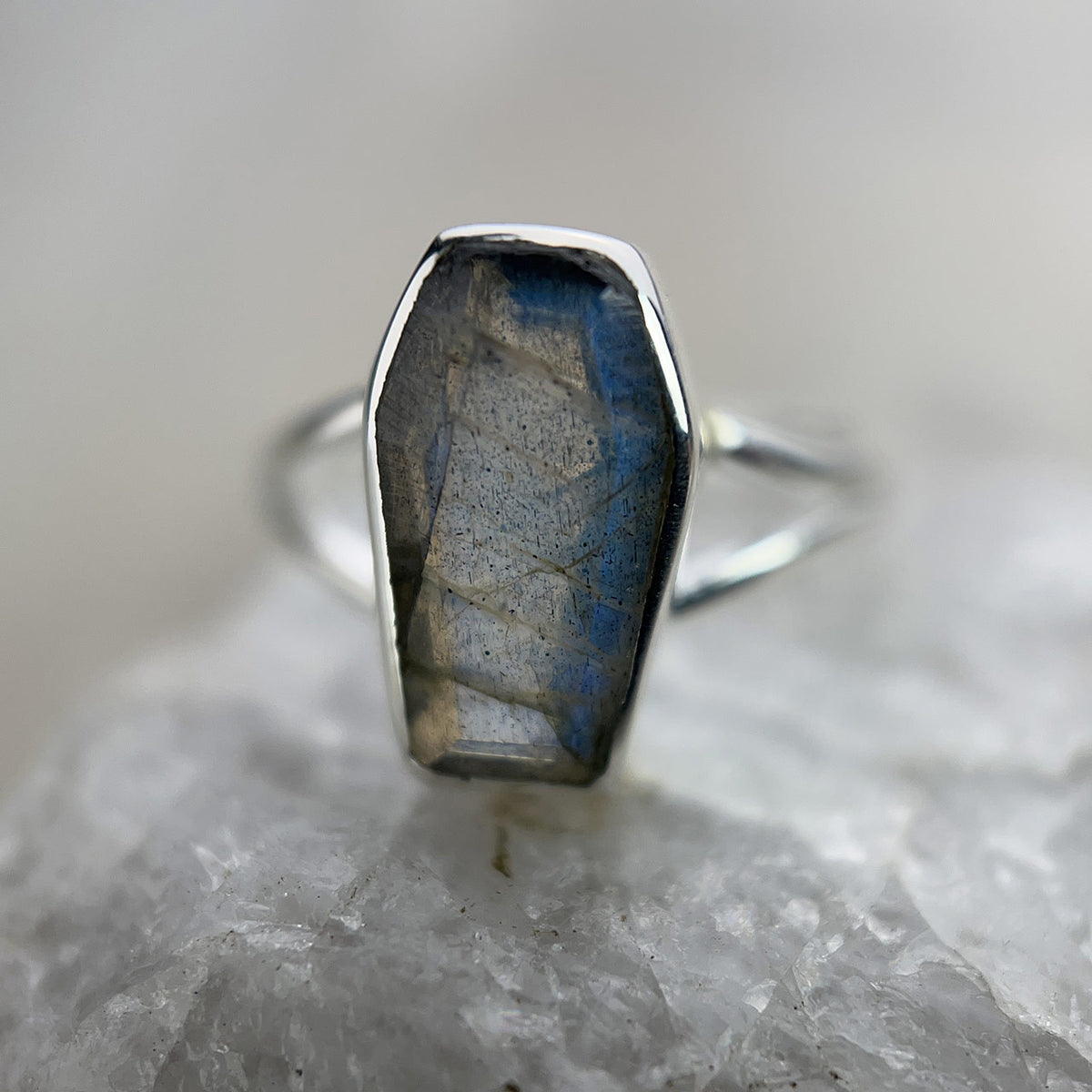 Labradorite Coffin Ring Sterling Silver
