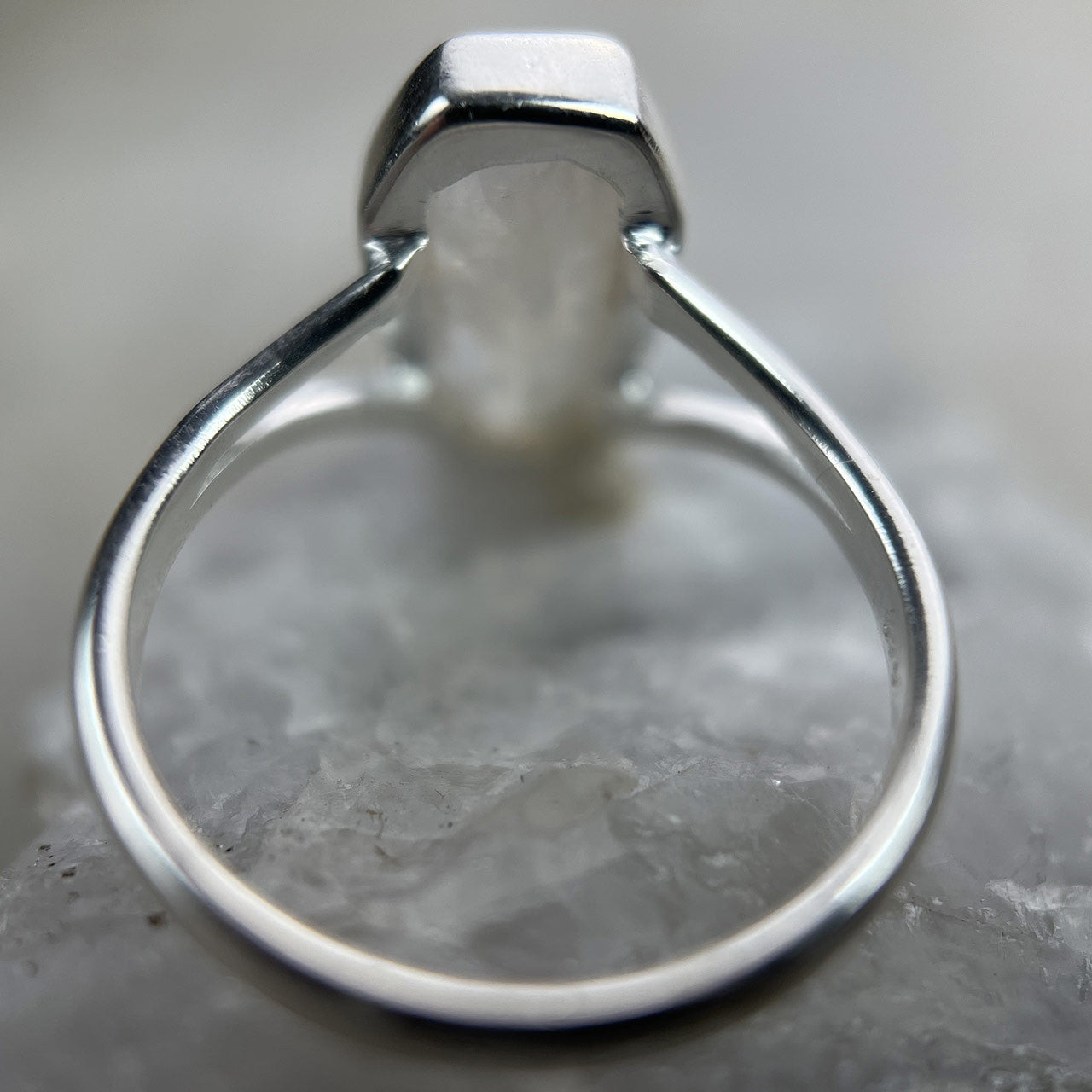 Rainbow Moonstone Coffin Ring Sterling Silver