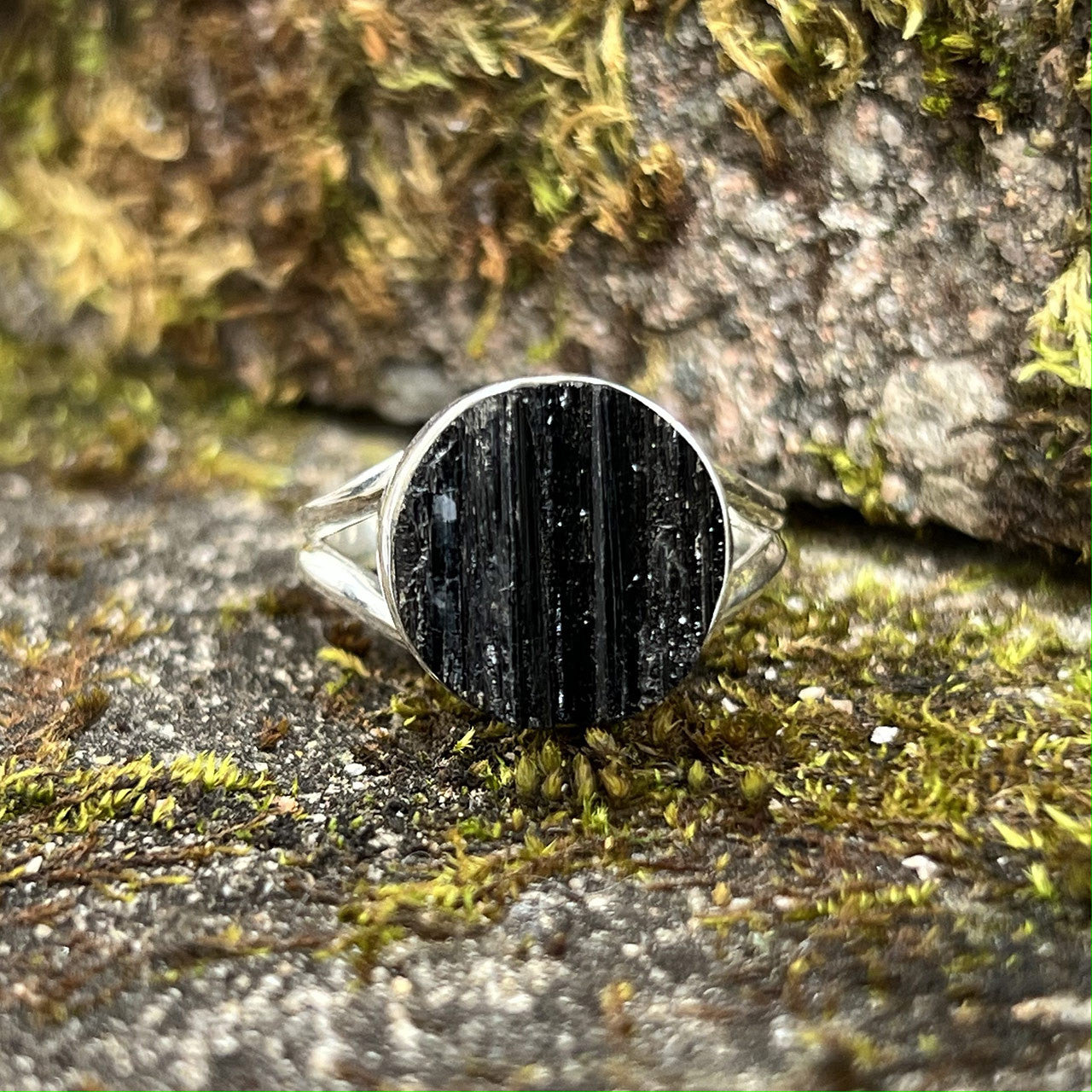 Natural Black Tourmaline Sterling Ring