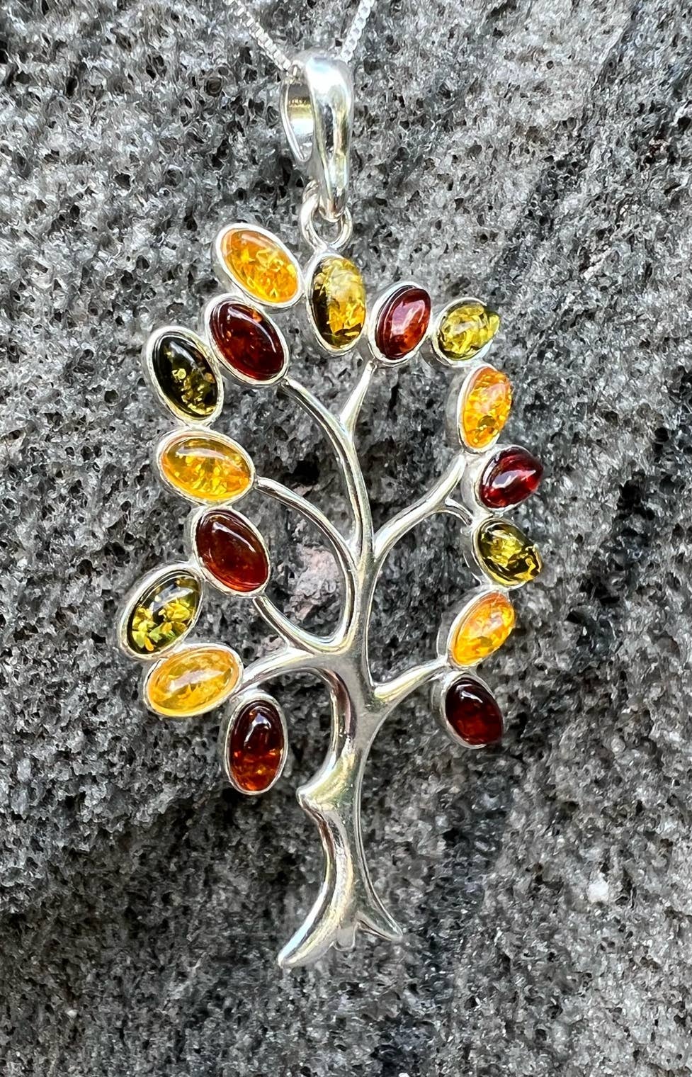 Baltic Amber Tree of Life Sterling Silver Pendant