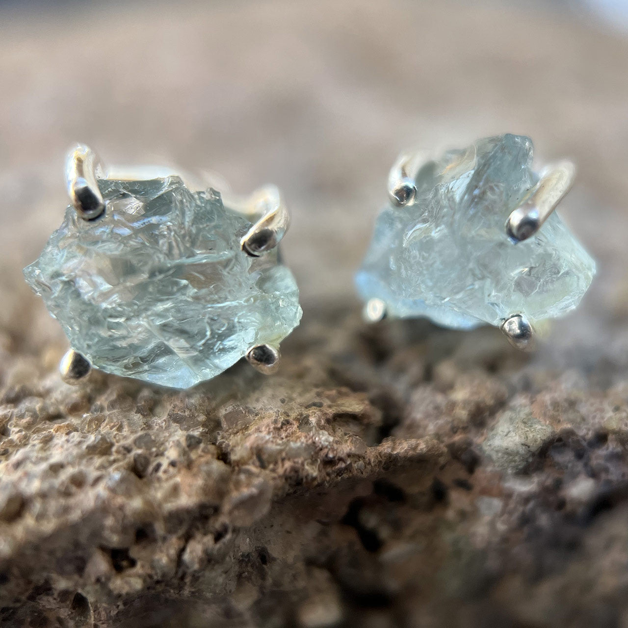 Edgy Raw Aquamarine Earrings for Women Unique Gift March - Ringcrush