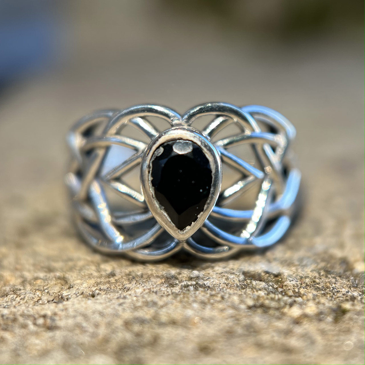 Black Onyx Celtic Ring In Sterling Silver