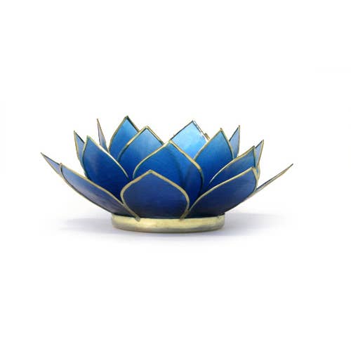 Gemstone Capiz Lotus Tealight Candle Holder - Sapphire