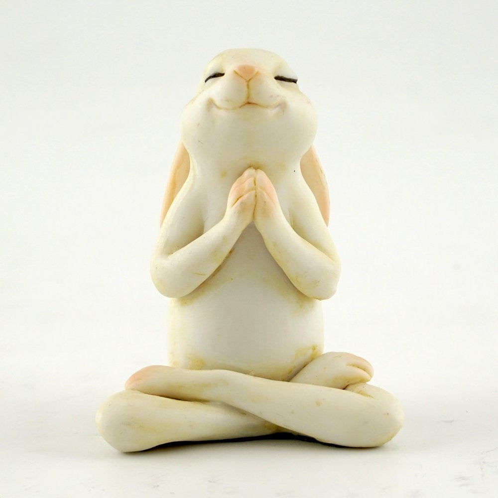 Yoga Bunny in Seated Namaste Pose Statue - Cast a Stone