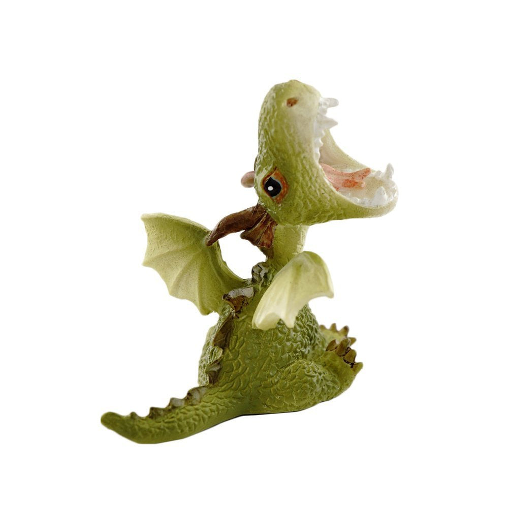 Mini Green Dragon Roaring Figurine - Cast a Stone