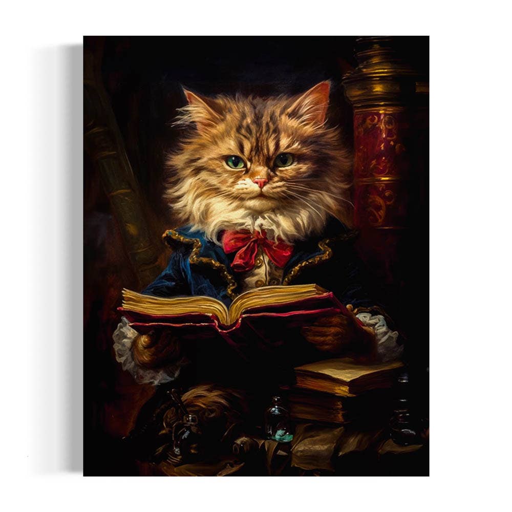 Baroque Cat Reading a Book Art Print