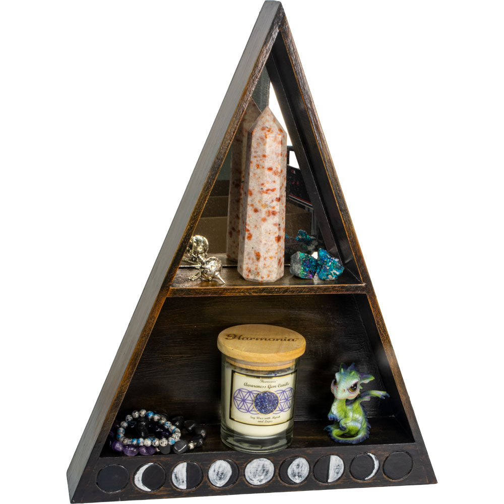 Moon Phases Wooden Pyramid Shelf w/ Mirror