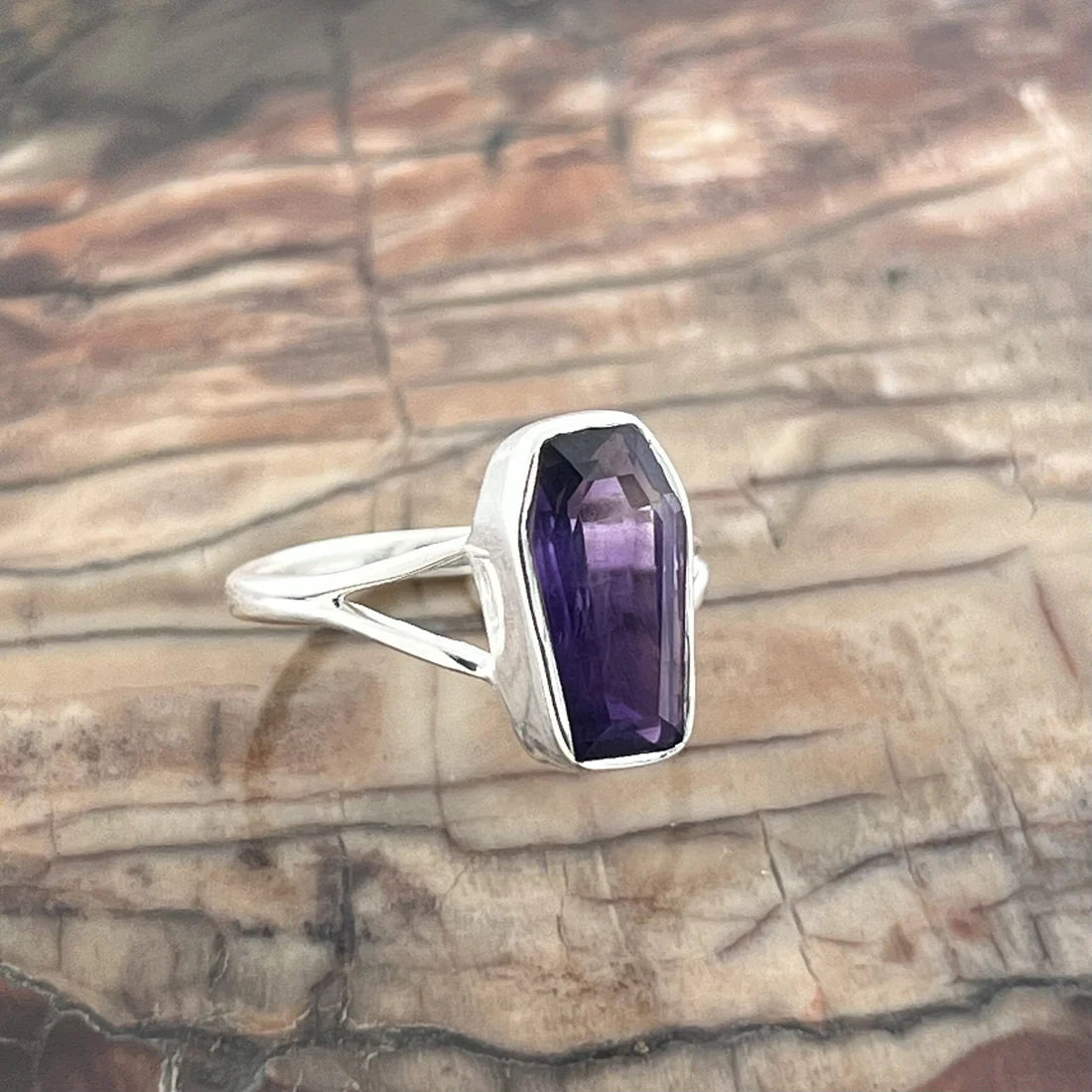 Amethyst Sterling Silver Coffin Ring ⚰️