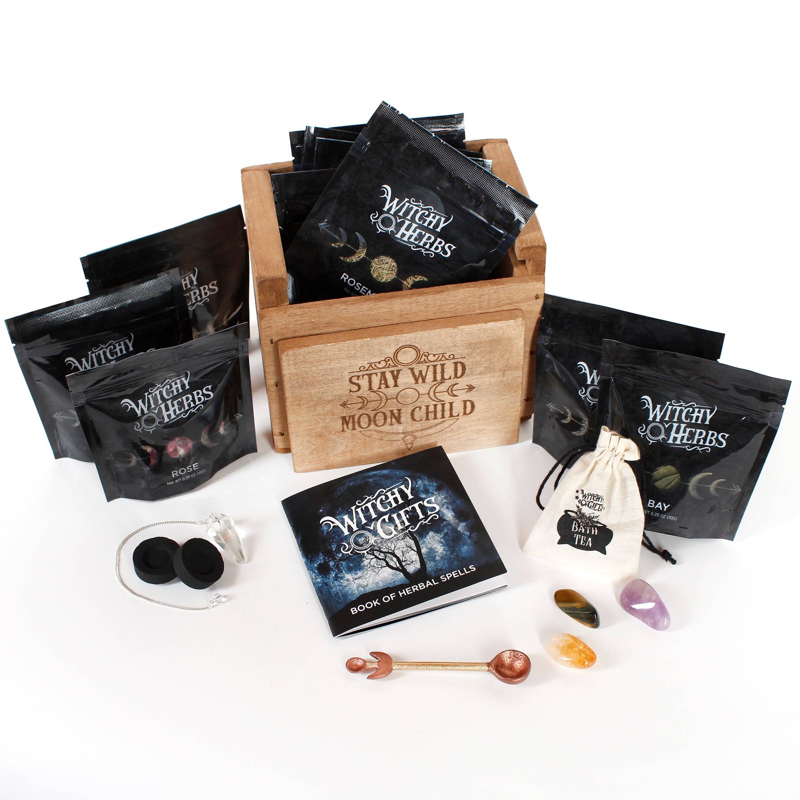 Moon Child Altar Kit with 10 Herbs, crystals, and spell book