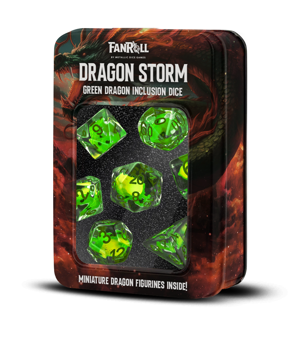 D&D Dragon Storm Inclusion Resin Dice Set: Green Dragon