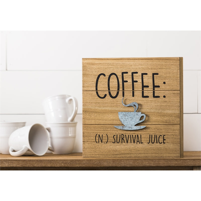 Coffee Survival Juice, 12x12 Wood Wall Décor
