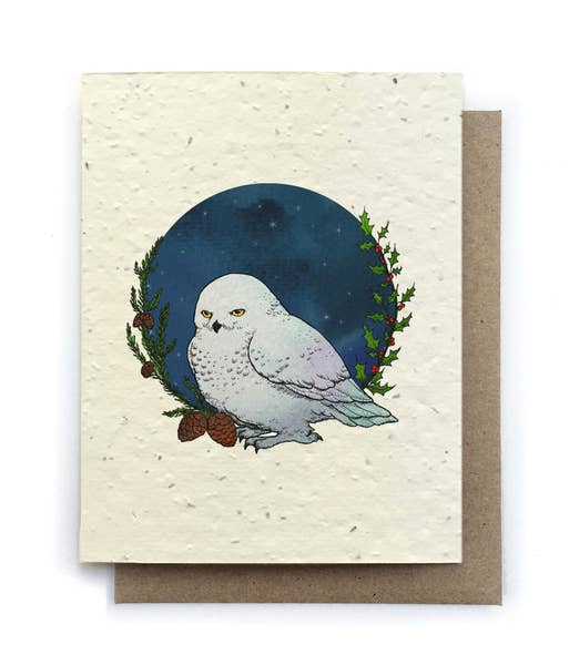 Winter Snowy Owl Greeting Cards - Plantable Seed Paper