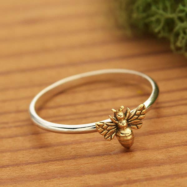 Sterling Silver Ring - Tiny Bronze Bee Ring