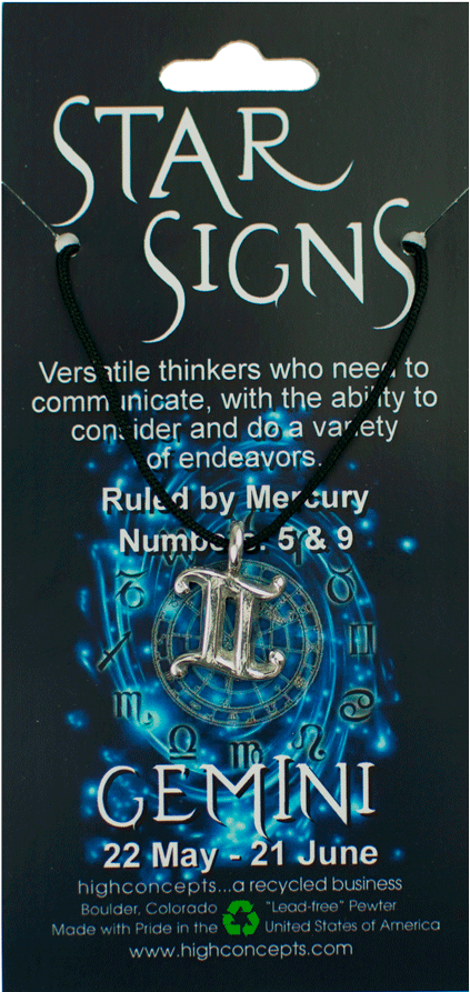 Star Signs Zodiac Gemini Pewter Charm Amulet