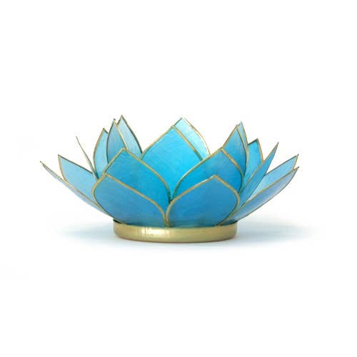 Gemstone Capiz Lotus Tealight Candle Holder - Turquoise