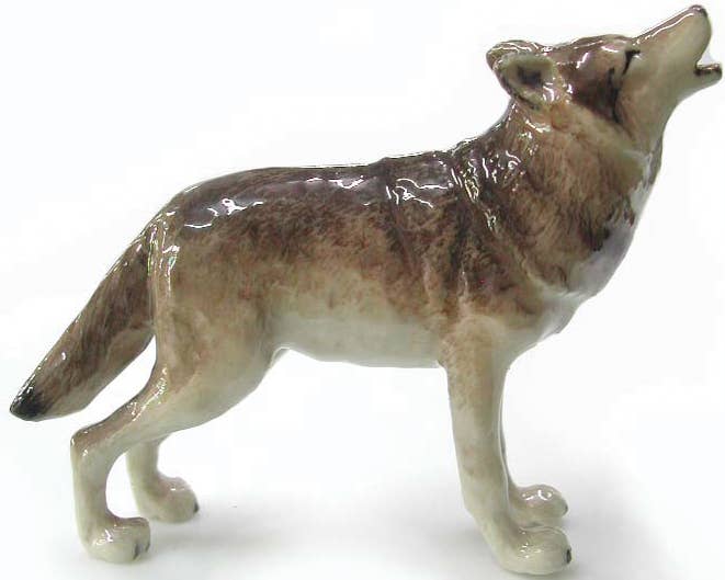 Gray Wolf Howling Northern Rose Porcelain Mini Figurine