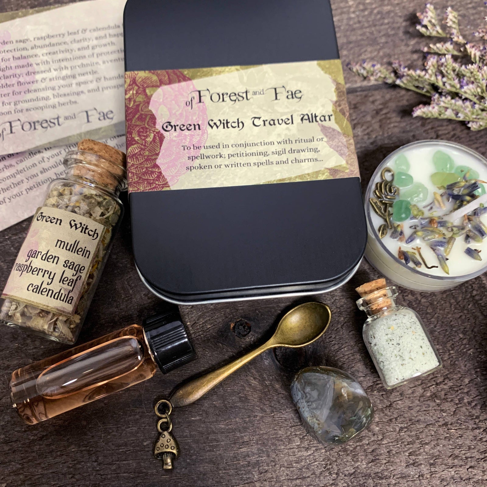 Green Witch Travel Altar | Witch Kit | Forest Witch | Cottagecore | Spell Bottle | Manifestation | Witchcraft Kit | Wiccan | Ritual Kit