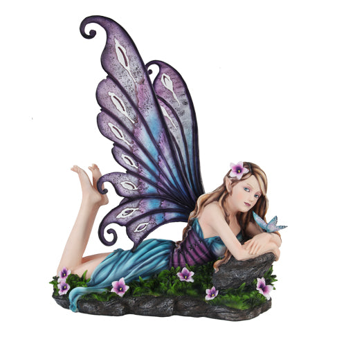 Purple Daydreaming Fairy with Butterfly Statue