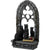 Black Cats and Mirror Statue with pair of cats on Gothic windowsill and mirror backing