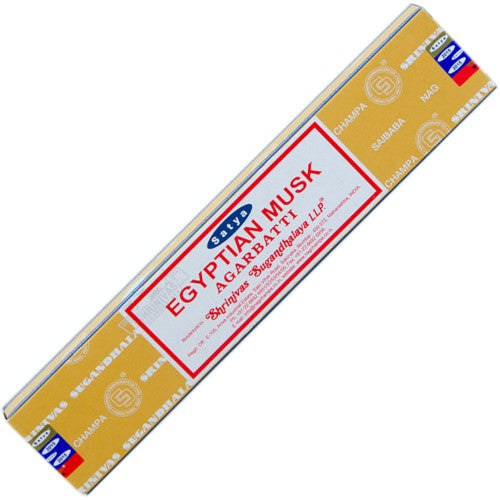 Satya Incenses are made in India, from the producers of the most popular incense in the world. These fine-quality incense sticks are slow-burning, produce a long-lasting fragrance, and are made from natural extracts. Egyptian Musk has a dense floral fragrance with an earthy, spicy undertone.  Pack of 12 (15gr each)