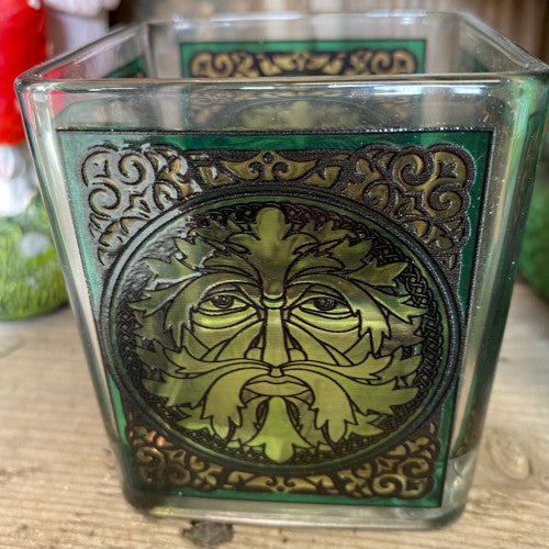 A beautiful square glass votive candle holder featuring a stained-glass like design and bright beautiful colours. Measures approximately 3" high. Works with tealight or votive style candles.