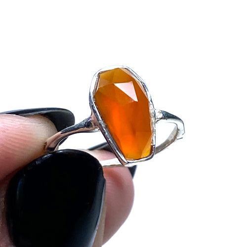 Carnelian Bone-Band Sterling Silver Coffin Ring ⚰️