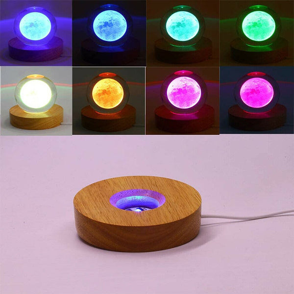 Round Wooden Base LED Lamp Stand with USB Port and Switch - 4"