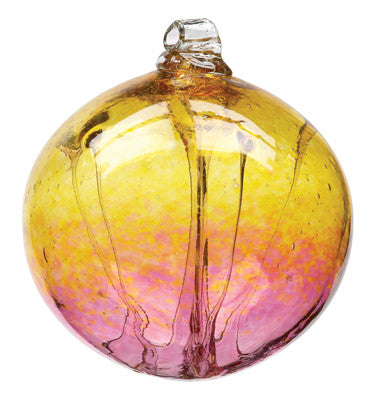 Olde English Witch Ball- Gold/Cranberry hand blown Art Glass Ornament - Cast a Stone