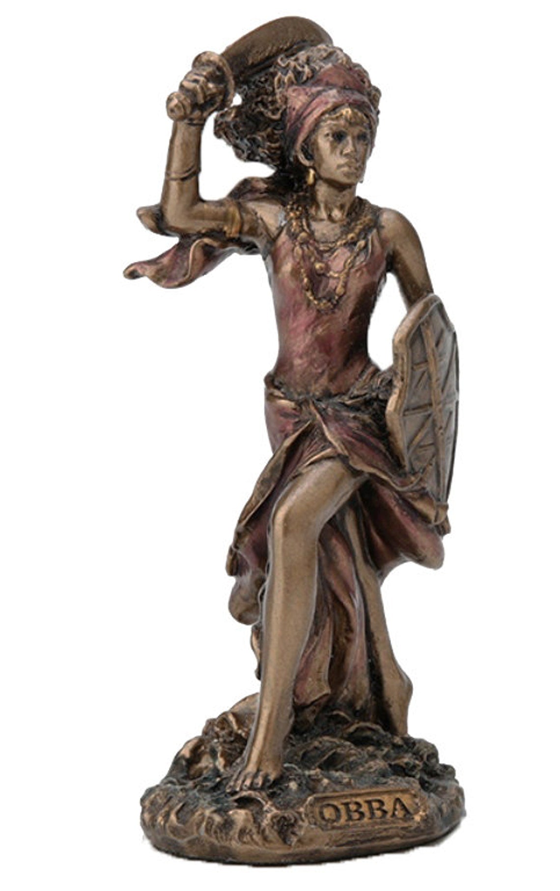 Obbá or Oba is the first wife of Chango (or Shango, the god of thunder and lightning), the Orisha of the river, and the daughter of Yemaya. 