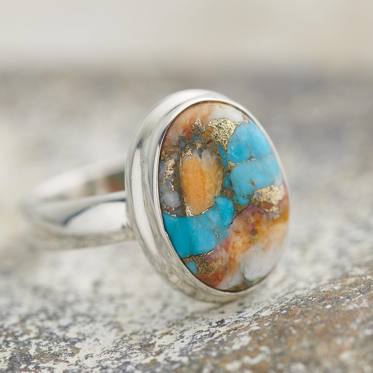 Sterling Silver Spiny Oyster Arizona Turquoise Ring