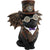 A black cat dressed in a brown vest, top hat, and goggles sitting on a surface with brass and red gears and scrollwork details.