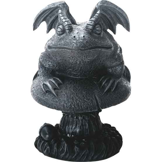 This adorable, grumpy little amphibian gargoyle sits on his toadstool and patiently watches your plants grow! Made from cold cast resin, this toad gargoyle is hand painted to appear as if it were made of dark stone. 