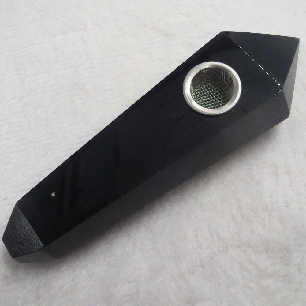 Black Obsidian crystal Gemstone pipe - Cast a Stone