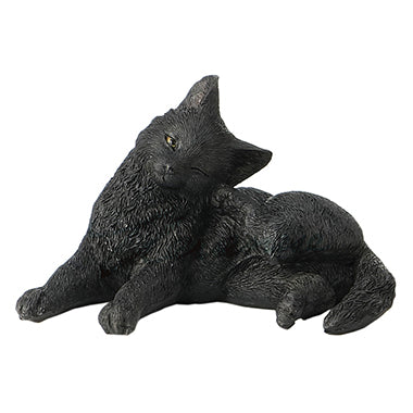 Black Cat with Rear Foot Scratching Ear Mini Figurine